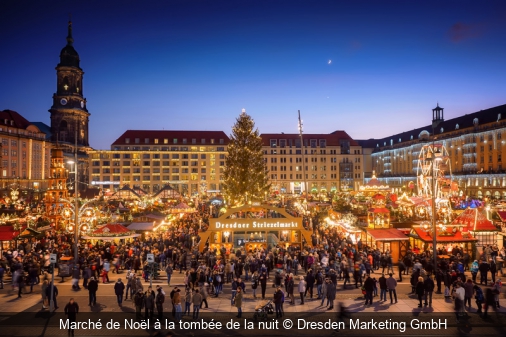 Marché de Noël à la tombée de la nuit Dresden Marketing GmbH