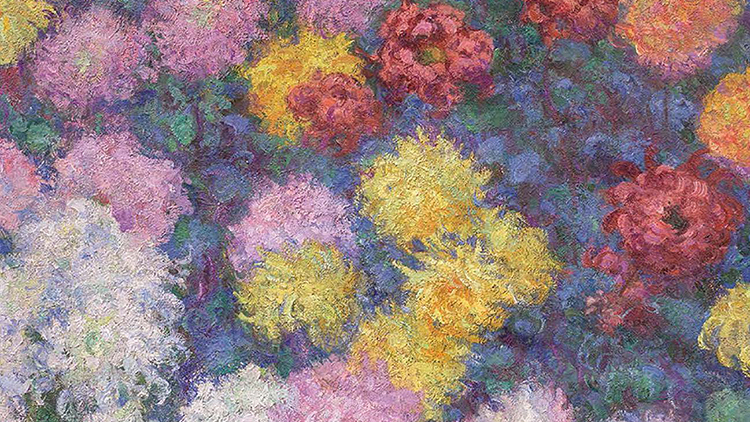 Claude Monet, Chrysanthèmes, 1897. Affiche de l'exposition sur le décor impressionniste au musée de l'Orangerie